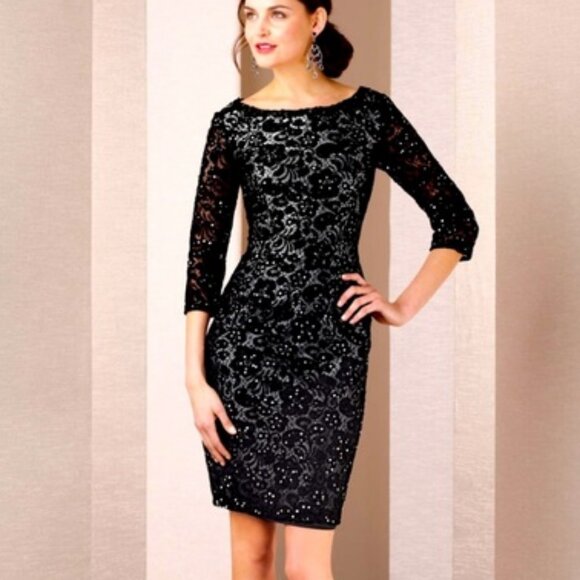 Alyce Paris Jean De Lys Lace Sequin Overlay Cocktail Dress - Picture 1 of 10